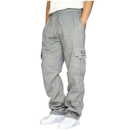 Men's Cargo Sweatpants Casual Fleece Joggers Loose Fit Open Bottom Athletic Pants for Men with Pockets Light Gray XL